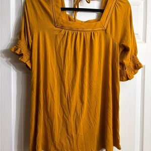 Sonoma Mustard Blouse with Ruffled Sleeves Maternity Small